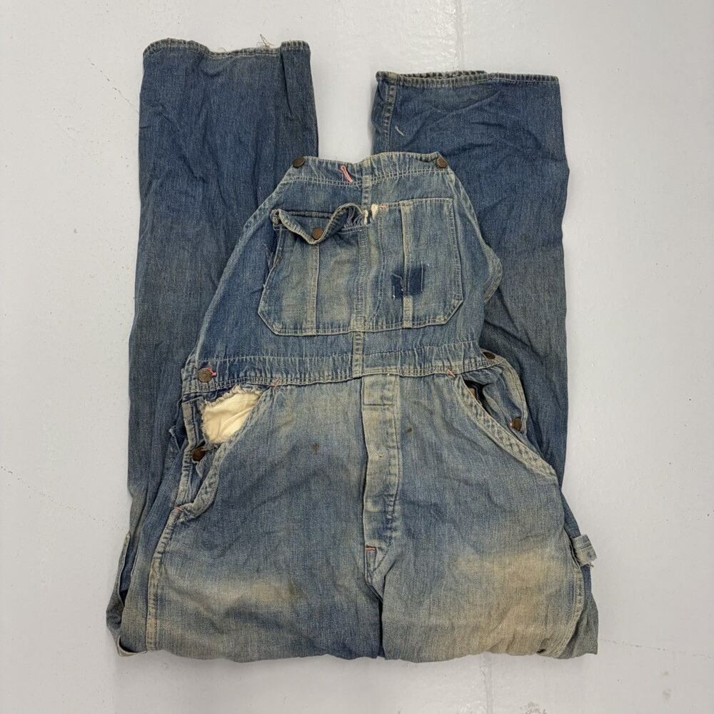 Vintage 50s Stonewall Distressed Cone Denim Overalls 33x33